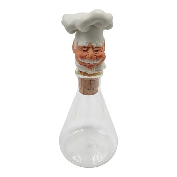 Handblown Glass‎ Flask With Chefs Head Stopper No Markings Amazing Detail - Picture 1 of 8